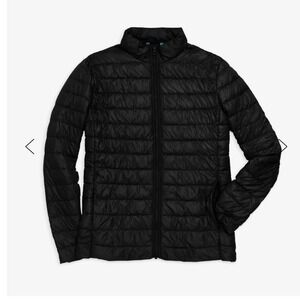 Primary Black Puffer Jacket Lightweight Full Zip Coat Casual Warm‎ Large Unisex